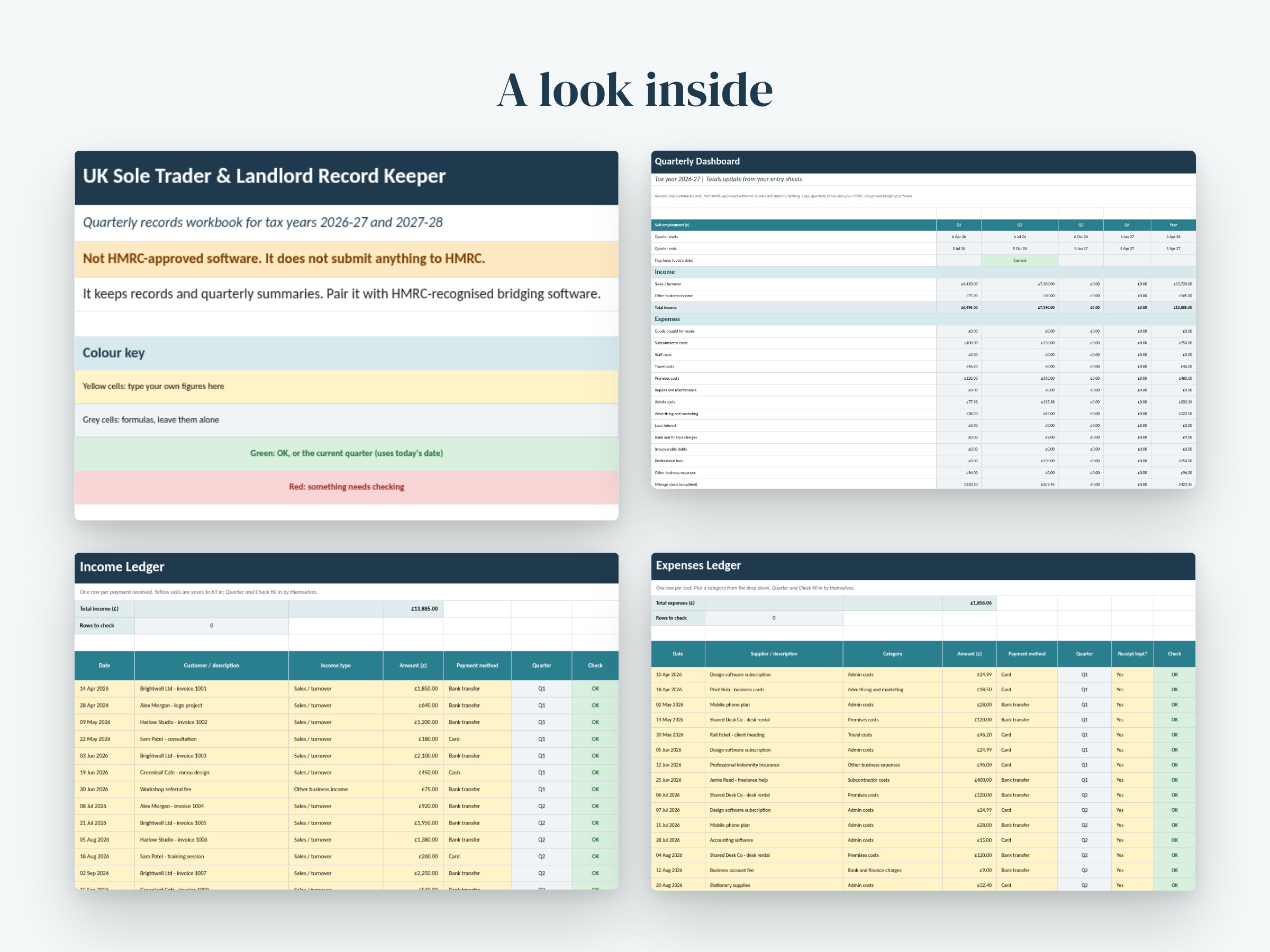 Sole Trader & Landlord Spreadsheet UK, Quarterly Records for Making Tax Digital, 2026-28, image 2