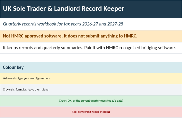 Sole Trader & Landlord Spreadsheet UK, Quarterly Records for Making Tax Digital, 2026-28, image 4