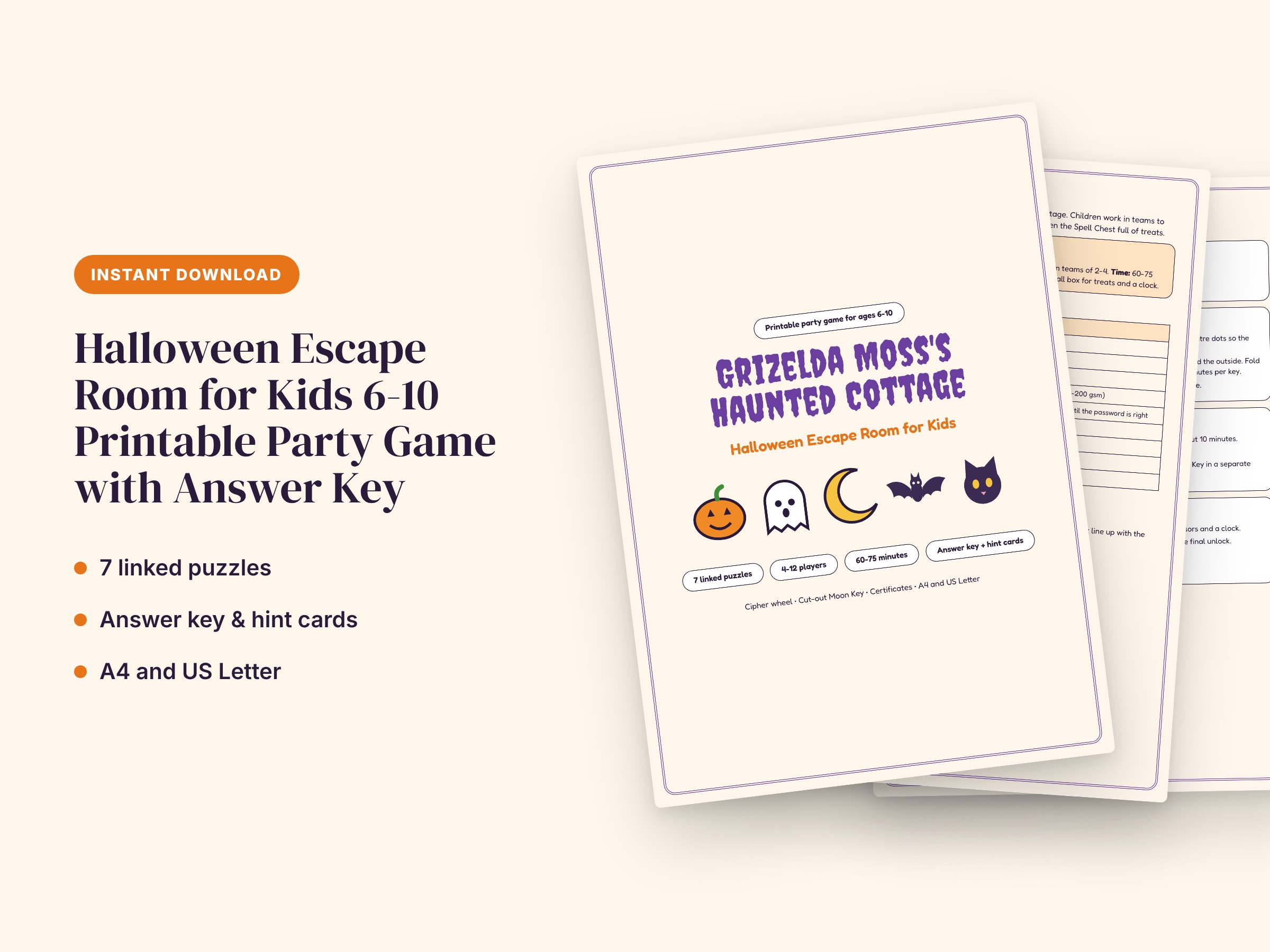 Halloween Escape Room for Kids 6-10 Printable Party Game with Answer Key, image 1