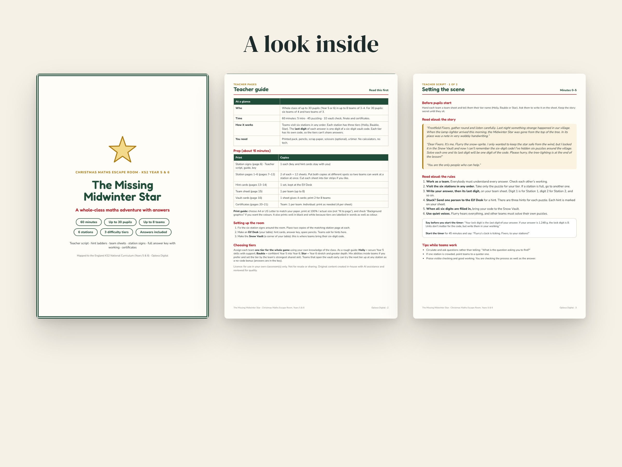 Christmas Maths Escape Room KS2 Year 5 & 6, Whole-Class Printable with Answers, 60 Minute End of Term Activity, image 2