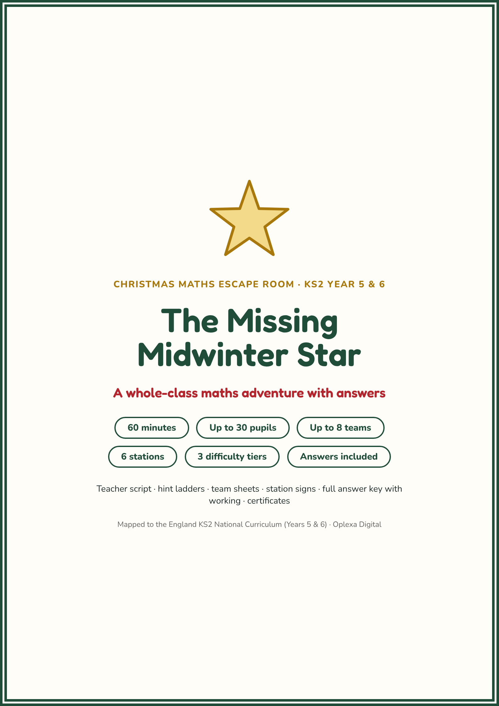 Christmas Maths Escape Room KS2 Year 5 & 6, Whole-Class Printable with Answers, 60 Minute End of Term Activity, image 4