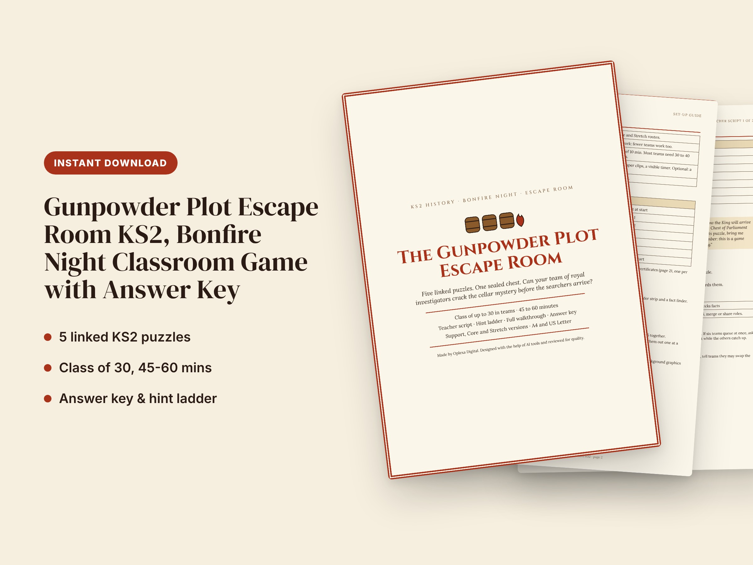 Gunpowder Plot Escape Room KS2, Bonfire Night Classroom Game with Answer Key, image 1