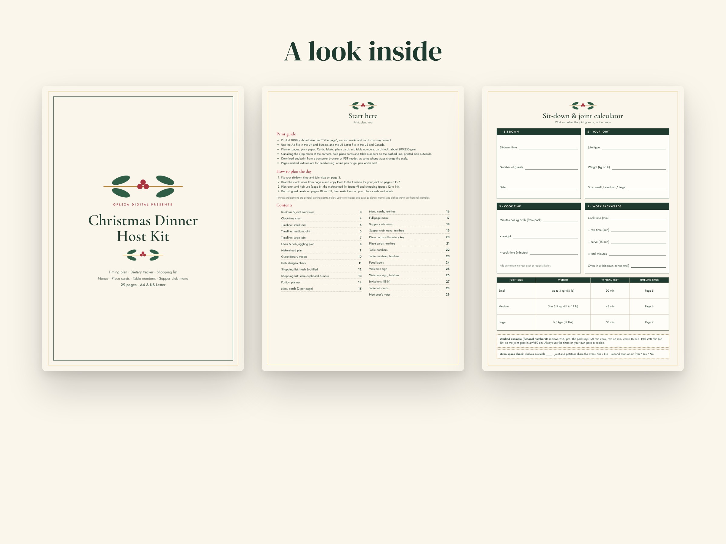 Christmas Dinner Planner & Timeline, Menu Cards, Place Cards, Shopping List, Supper Club Menu, Printable A4 & US Letter, image 2