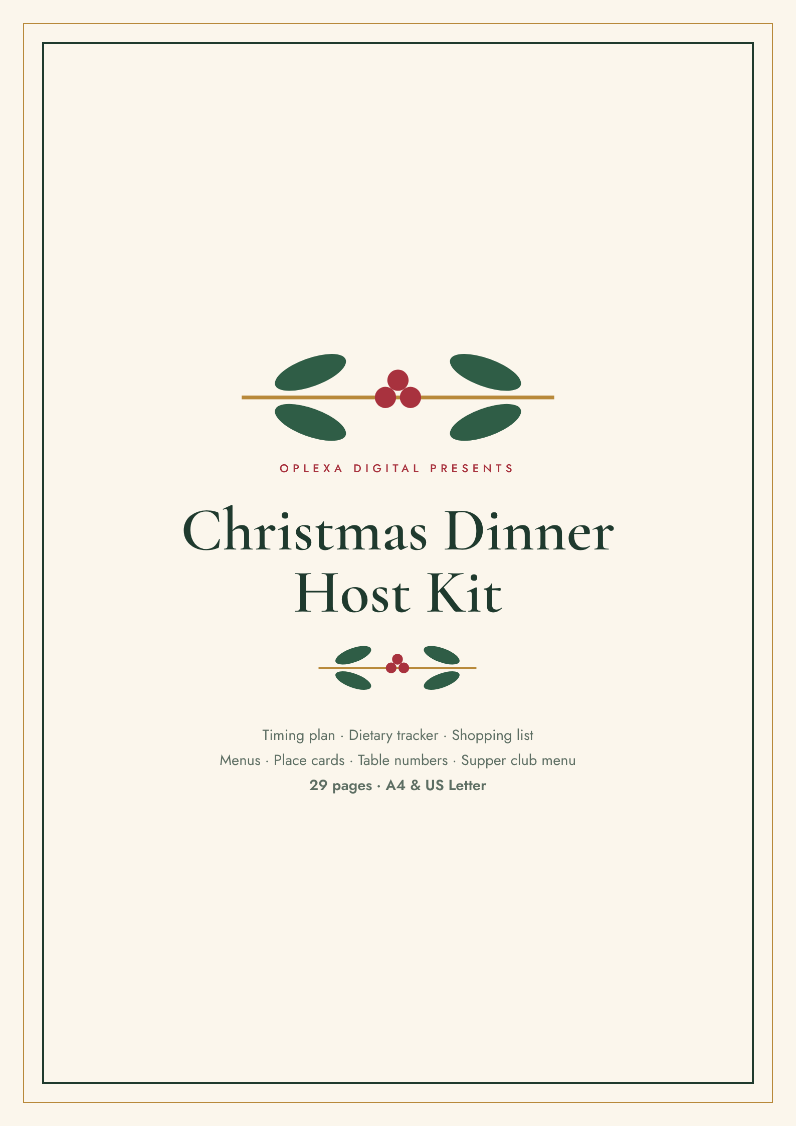 Christmas Dinner Planner & Timeline, Menu Cards, Place Cards, Shopping List, Supper Club Menu, Printable A4 & US Letter, image 4